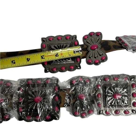 Lucky & Blessed Leopard Pink Turquoise Ribbon TooledSquare Belt
